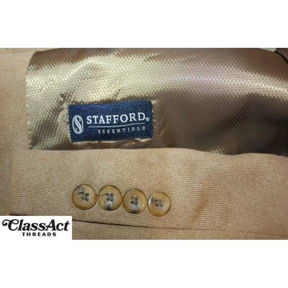 Stafford 3-Button Sport Coat Suede Blazer Jacket Mens Tan 46L - Picture 8 of 8
